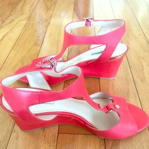 Karl Lagerfield Paris pink and gold strappy wedge